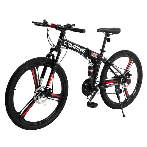26in Folding Mountain Bike Full Suspension Bike 21 Speed Bicycle Mens Women