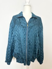 Fuda International Womens Silk Full Zip Windbreaker Bomber Jacket Size L Blue