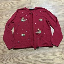 Croft  Barrow Red Christmas Presents Sweater Cardigan Button Down Women's Med