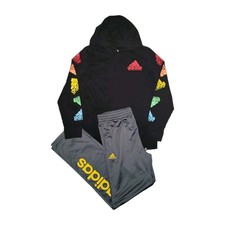 Adidas Youth Large 14-16 Logo Printed Hooded Shirt  Fleece Track Pants Outfit