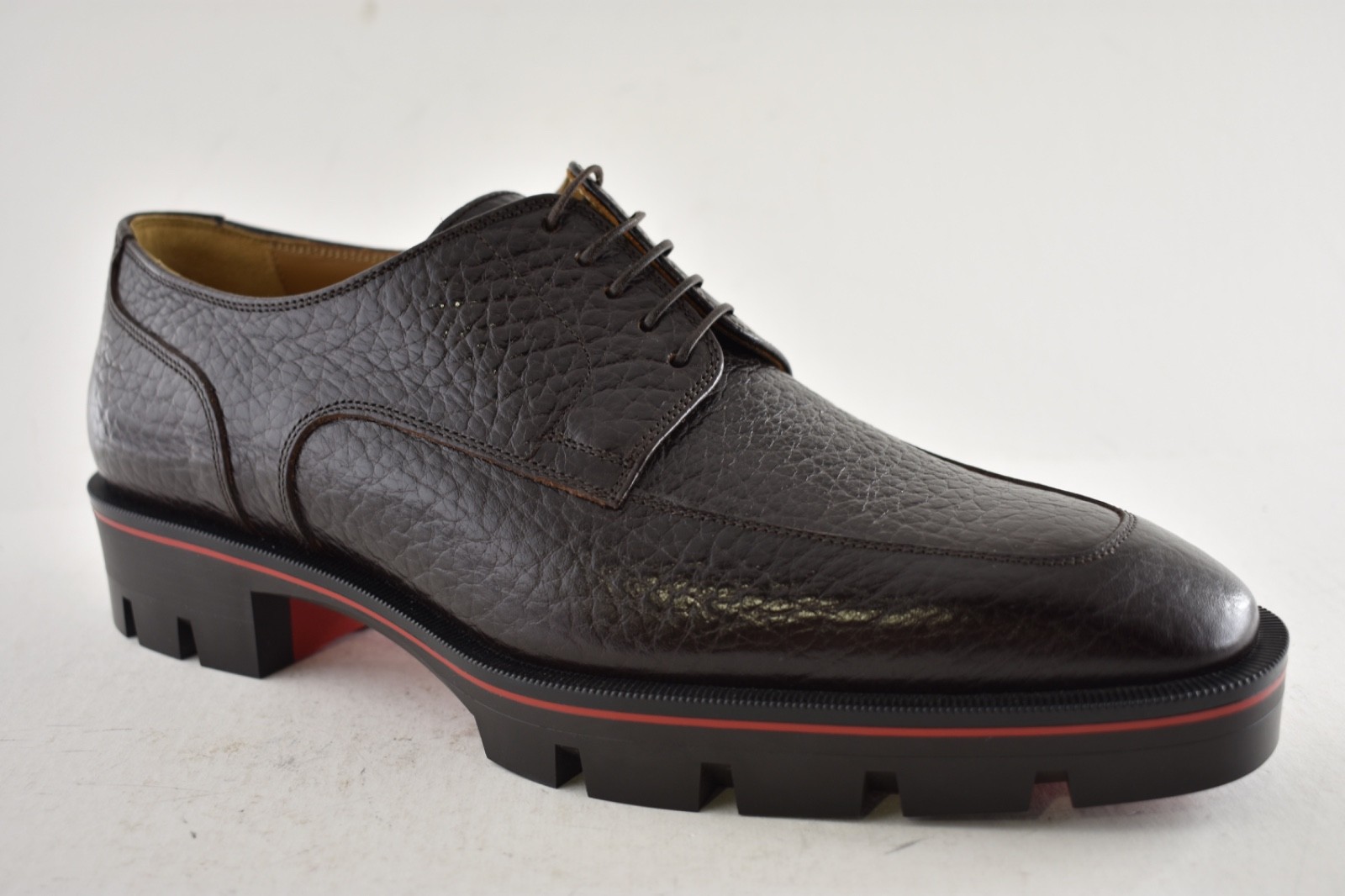 SAOLA Mocassino Christian Louboutin uomo Davisol piatto marrone suola derby Oxford 44 11