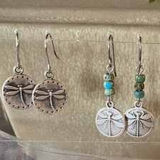 Dragonfly Charm Dangle Earrings Choice  Boho Rustic Mixed Metal Floral Nature