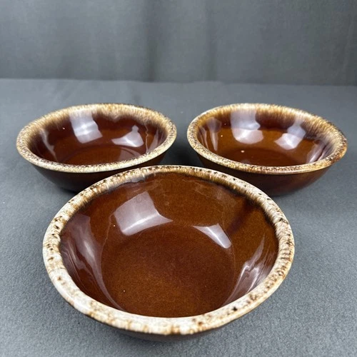 Vintage Hull 6.5" Brown Drip Hull Ovenproof U.S.A. Soup/Cereal/Salad Bowls-(3)