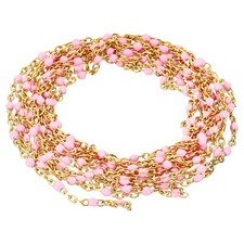 2m/6.6 Feet Stainless Steel Cable Chain, Gold Link Chain Enamel Beads, Pink