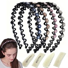 8 PCS Flower Crystal Headband Women Non Slip Wave Rhinestone Hair Accessory
