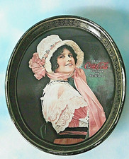 Coca Cola Advertising Oval Vintage Metal Tin Tray 15" X 12"
