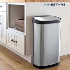 NINESTARS Stainless Steel DZT-50-25 Motion Sensor Trash Can, Large, 50liters,
