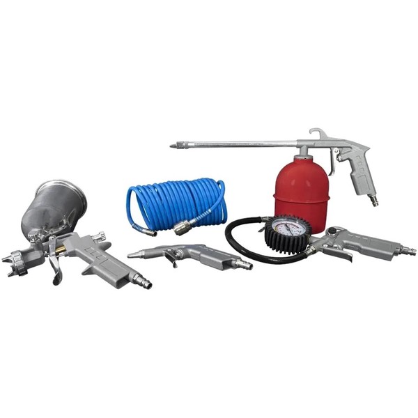 GüDe Druckluft-Set Metall 5-Tlg. Ausblaspistole ReifenfüLler Spiralschlauch-image