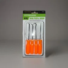 Pittsburgh Mini Pick And Hook Set 4 Pc High Visibility Handles Hand Tools New