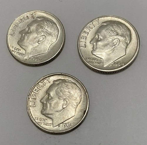 Dimes 1964 ( 2 )62 (1)  Lot of  Three (3) 90% Silver, Uncirculated, Ungraded