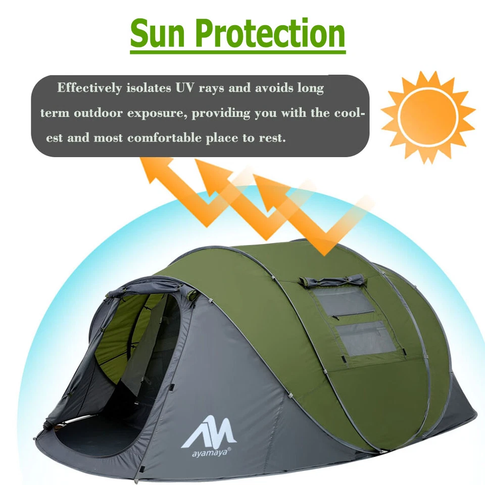 Tienda Pop Up 4-6 Personas Exterior Impermeable Camping Gran Cúpula Familia Doble Capa Foto 4 de 4