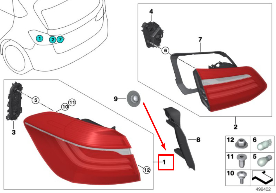 NEU BMW 2 ACTIVE TOURER F45 HECK LINKER RÜCKLICHT 63217461473 