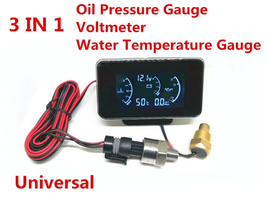 3In1 12/24V Car LCD Digital Oil Pressure/Voltmeter/Water Temperature Gauge Meter - Image 4 of 4