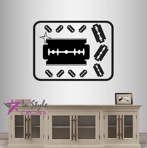 Barber Razor Sticker Vinyl Decal Razor Blades Barber Shop Wall Art Sticker Any Room Mural ...