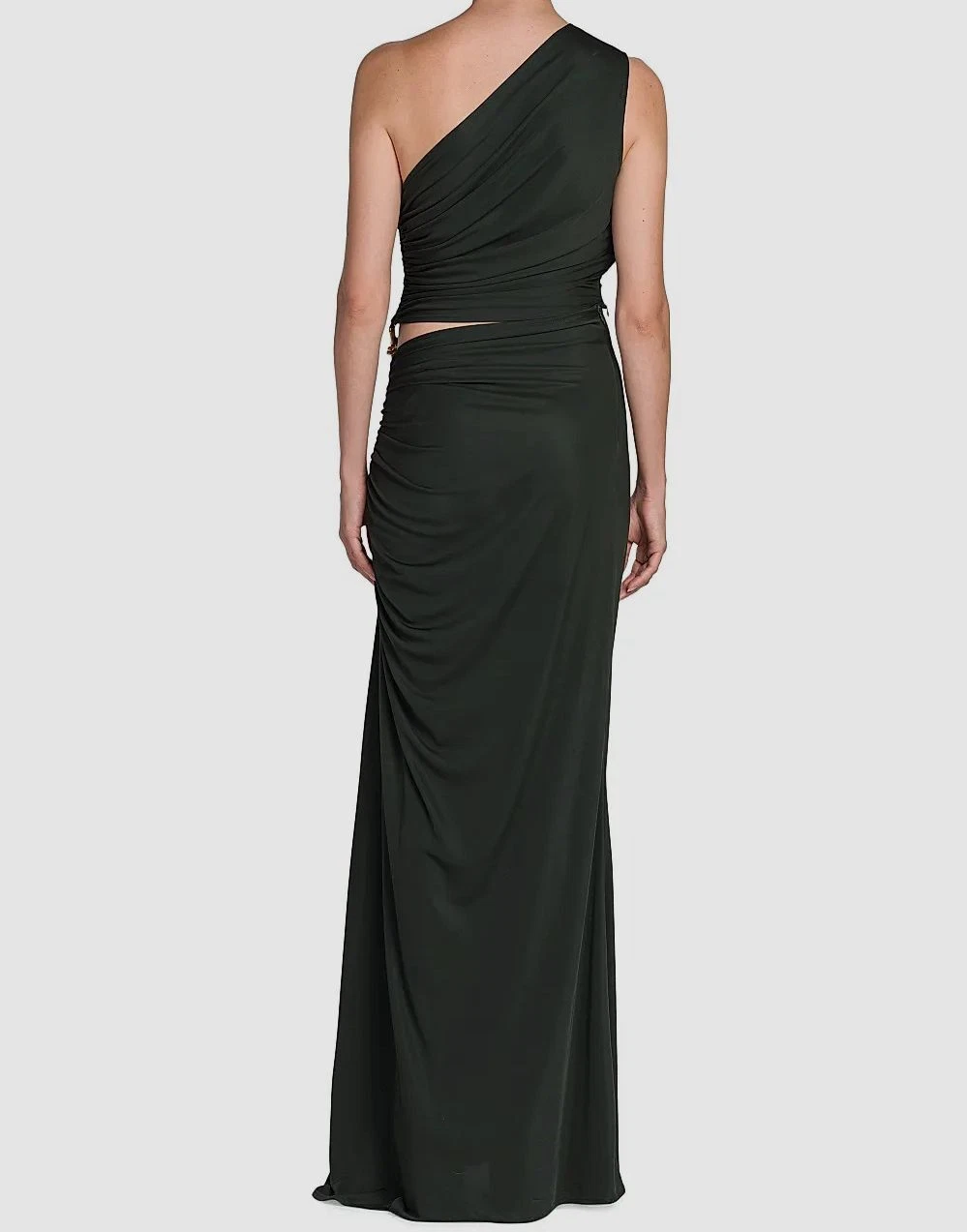 Abito donna Bottega Veneta verde increspato annodato monospalla taglia 44