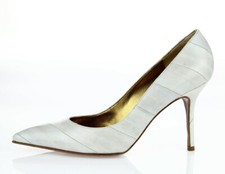 Womens Dolce & Gabbana Cool Gray Leather Pointy Toe Heels Pumps Size 40.5
