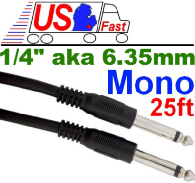 25ft Mono 1/4''Male~M Guitar/Amp/Microphone/PA/Mic Patch/Cable/Cord/Wire,6.35mm{-