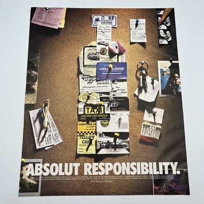 Absolut Vodka Absolut Responsibility  1999 Print Ad 9.75x12'' don't drink & drive