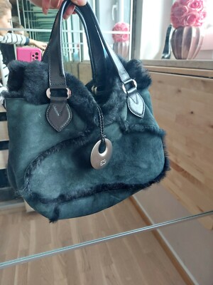 Handtasche Designer Tasche Escada Schwarz Pelz