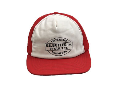 Vintage R. B. Butler Contractors Engineers Snap Back Hat Cap Red White Young An