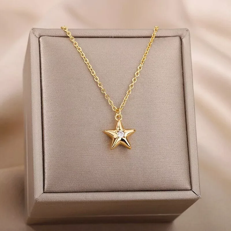 18K Gold Star Pendant Gold Star Necklace Zircon Star Necklace
