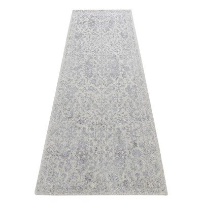 2'5''x8'2'' Gray Jacquard Hand Loomed Cypress Tree Design Silken Runner Rug R87234