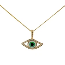 Kabana 14 Karat Yellow Gold Diamond Australian Fire Opal & Onyx Mati Eye Pendant