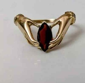 Authentic Lab Created Red Garnet 2Ct Marquise Cut Hands-Claddagh Ring Yellow Gold Plated