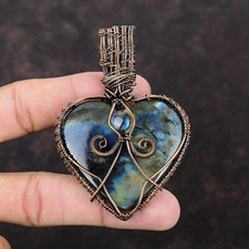 Women Day Gift Labradorite Wire Wrapped Pendant Handcrafted Copper Ethnic 3.03"