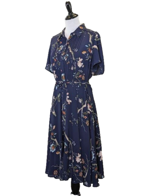 pintuck lace button front slip dress NANETTE LEPORE Dress Floral Crepe Pintuck Button Front Navy Sheer Slip SIZE  8