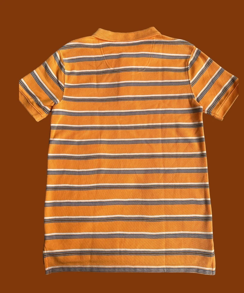 NWT J Khaki Boys Orange Stripe Cotton Blend  Polo Shirt Size Medium - Image 2 of 4