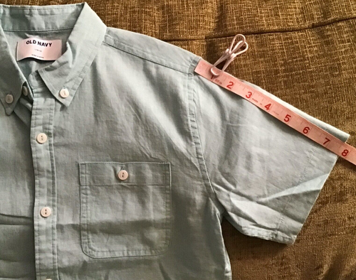 OLD NAVY BOYS SIZE L (10-12) ICE BLUE BUTTONED SHORT SLEEVE DRESS SHIRT W/COLLAR - Picture 8 of 13