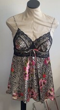 VICTORIA  S SECRET ANIMAL PRINT SATIN LINGERIE TEDDY BABY DOLL SLIP DRESS Size M