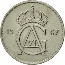 #420221 M&uuml;nze, Schweden, Gustaf VI, 10 &Ouml;re, 1967, VZ, Copper-nickel, KM:835