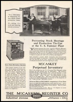 1922 U. S. Fastener Co. Boston Photo McCaskey Register Inventory System Print Ad