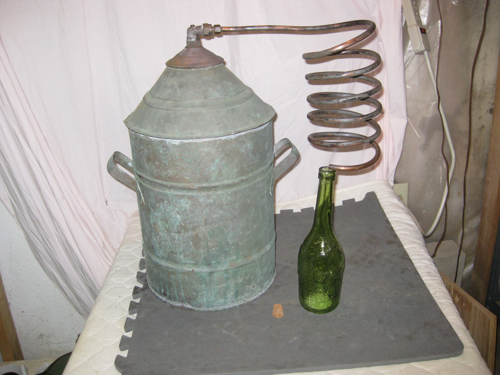 Antique RARE Tall Round Copper Moonshine Still w/Coil + Jug-A MAN CAVE MUST