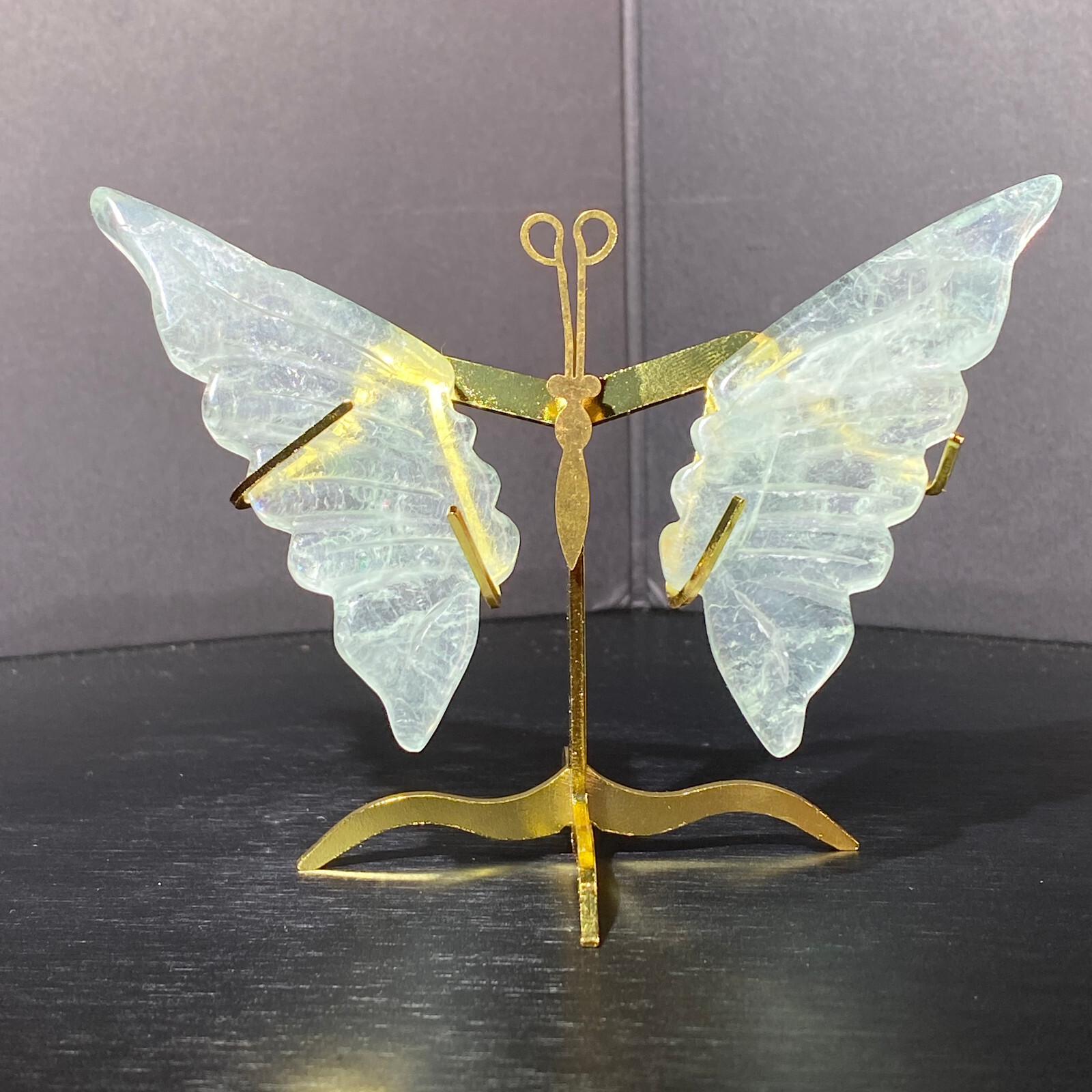 Natural Crystal Fluorite Butterfly Healing Statue with Stand 101G