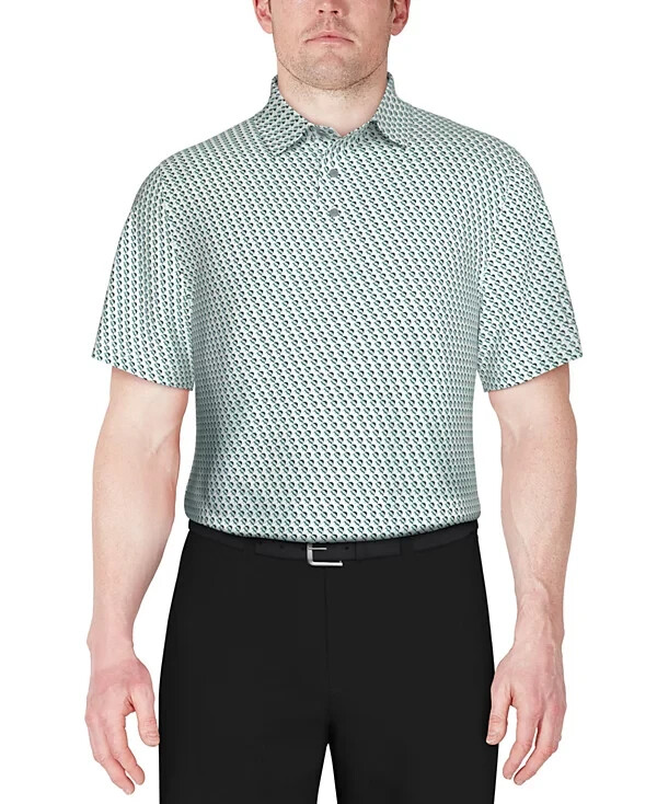 PGA TOUR Mens Textured Stretch Print Polo Shirt Bright White M 5790₽