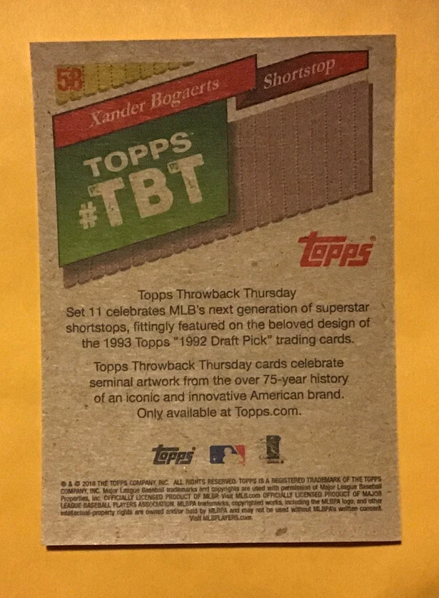 2016 Topps Throwback Thursday Next Generation Xander Bogaerts #58 Red Sox - Image 2 of 2