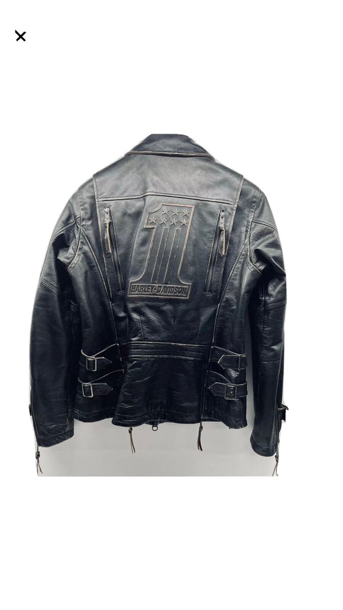 Harley Davidson Priscella Embossed #1 Works Jacket Coat Black