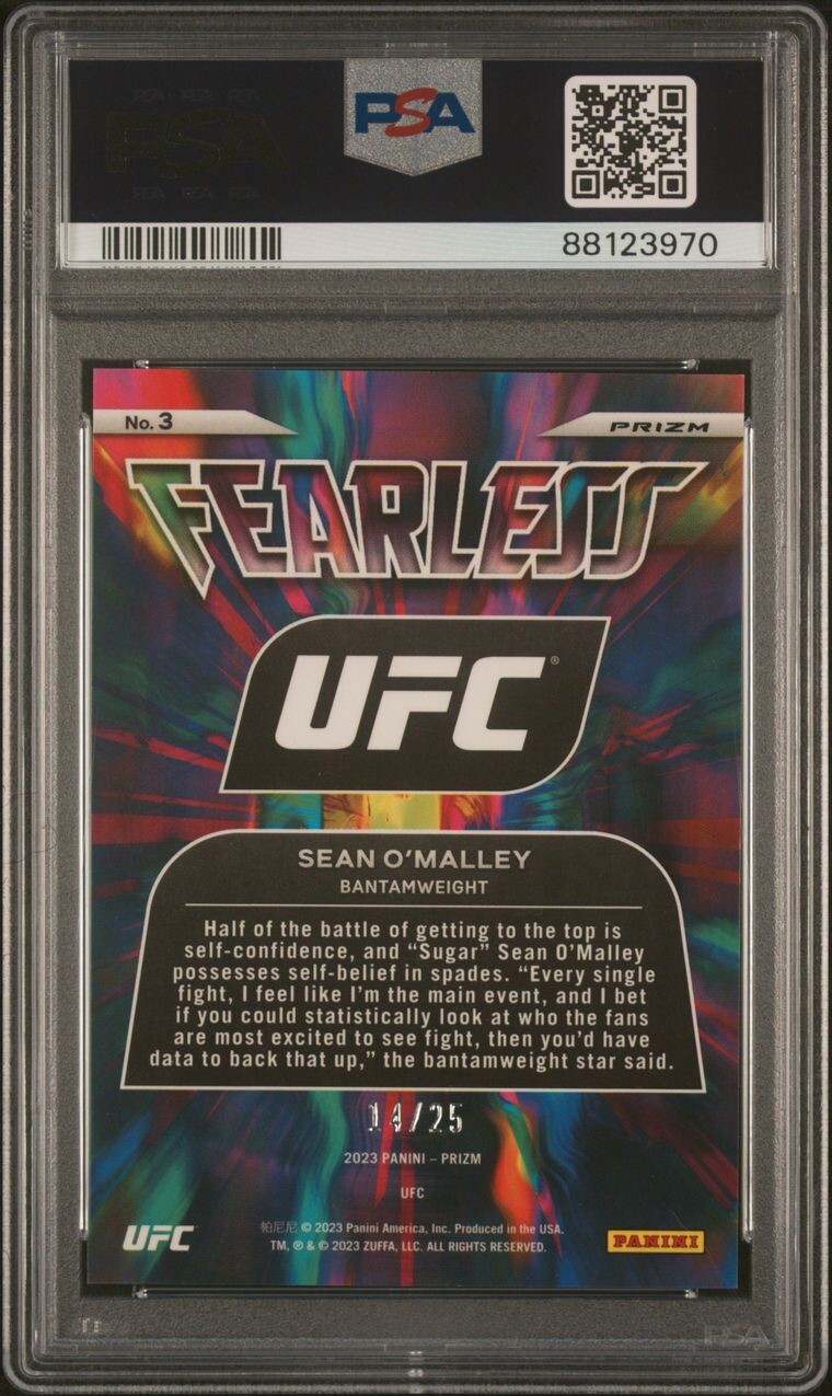 2023 Prizm UFC Sean O'Malley Fearless Mojo /25 Champ #3 HOF Pop 3 PSA 10 GEM💎🔥 view 4