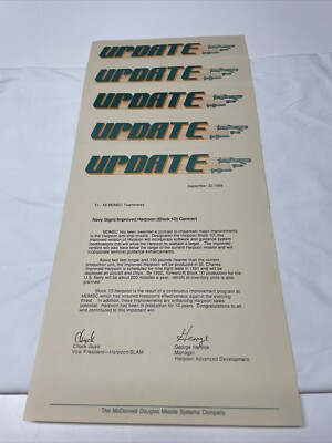 1989 McDonnell Douglas Missile Systems Company Contract Updates Letters KG JD