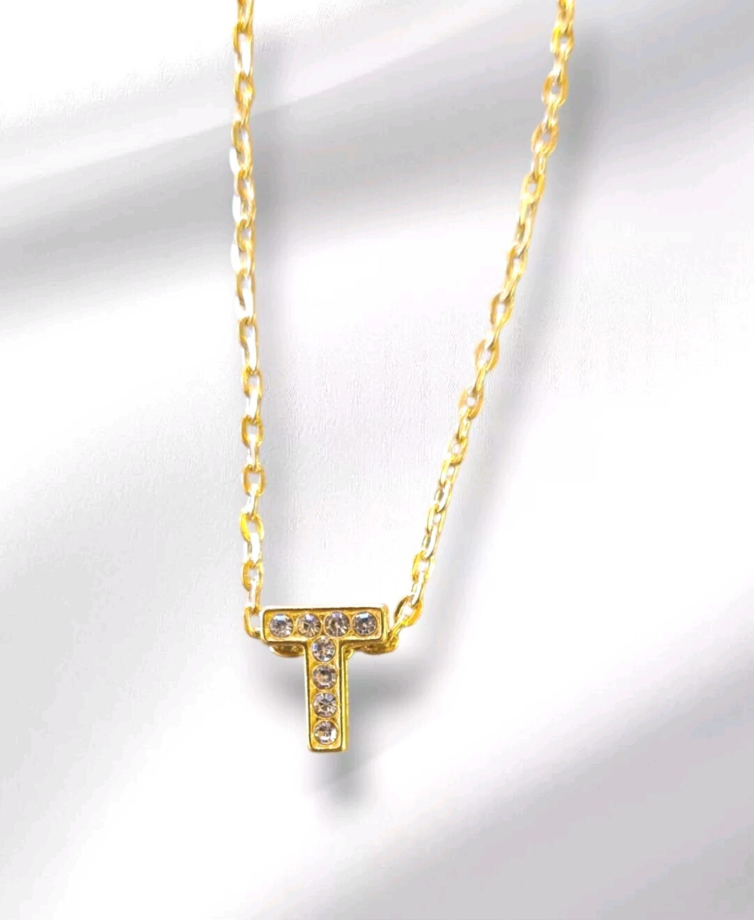 Letter T Crystal Alphabet Letter Necklace