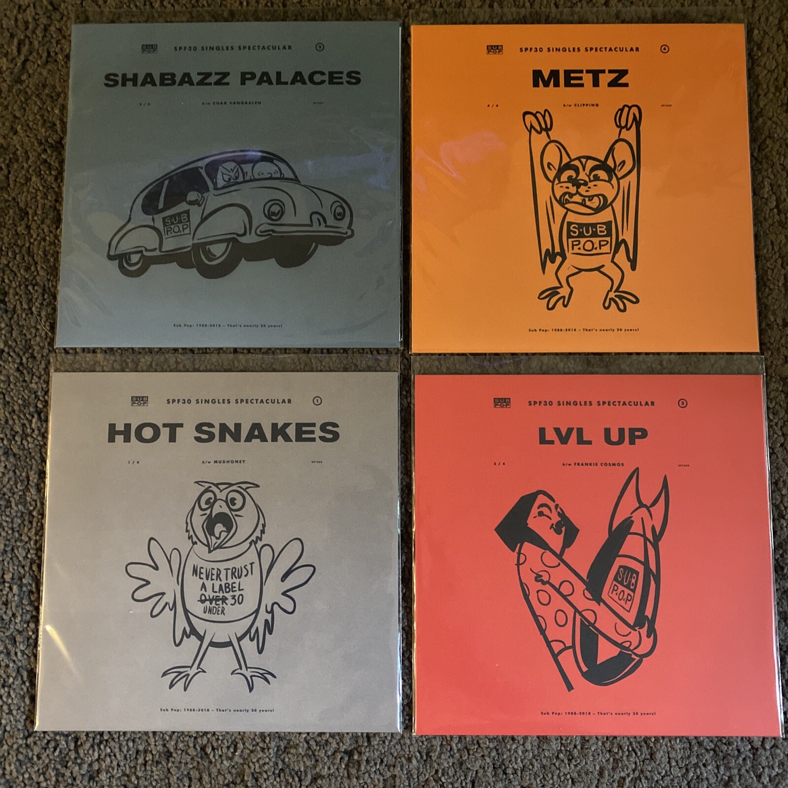 SUB POP “SPF 30” 4x7” Color Vinyl Set /1000 30th Anniv. Hot Snakes/Mudhoney/Metz