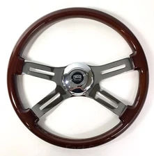 Chrome Dual Spoke 18" Dark Wood Steering Wheel Kenworth Peterbilt Freightliner
