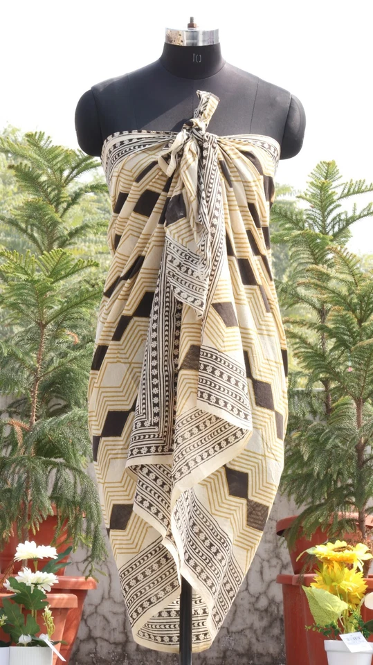 Pareo de algodón estampado en bloque a mano, pareo envolvente de playa azul, bufanda larga pareo grande Foto 2 de 4