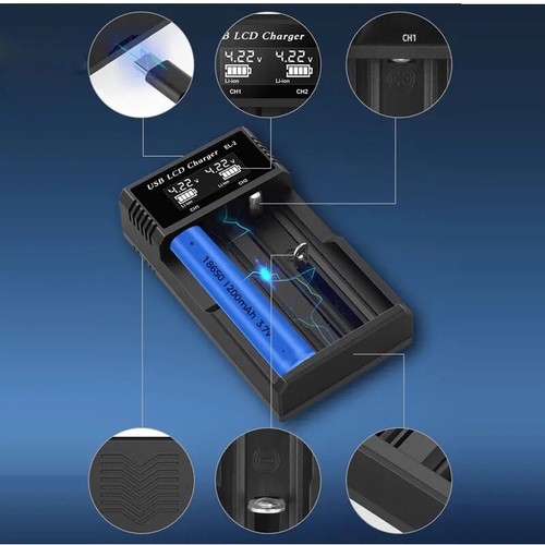 USB LCD Battery Smart Charger 1 / 2 Slots Dual for 3.7V Rechargeable Lithium Bat - Picture 13 of 26