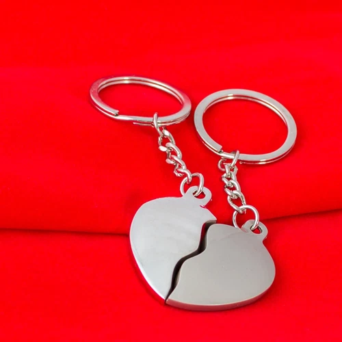 SPLIT LOVE HEART COUPLES KEYCHAIN SET- VALENTINES ENGAGEMENT WEDDING KEYRING(KB)