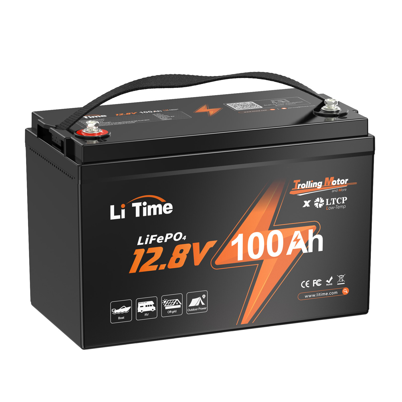 LiTime 12V 100Ah TM LiFePO4 Lithium Battery Low-Temp for Marine RV-Refurbished