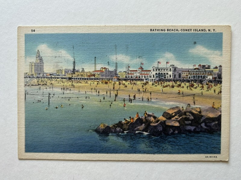 Bathing Beach at Coney Island, NY Linen Postcard Posted 1940